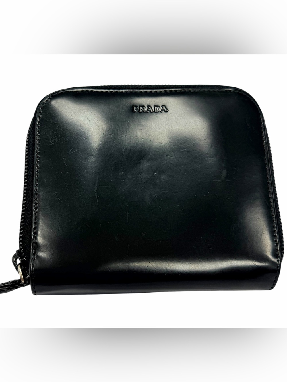 Prada Black Leather Zip-Around Bifold Wallet
